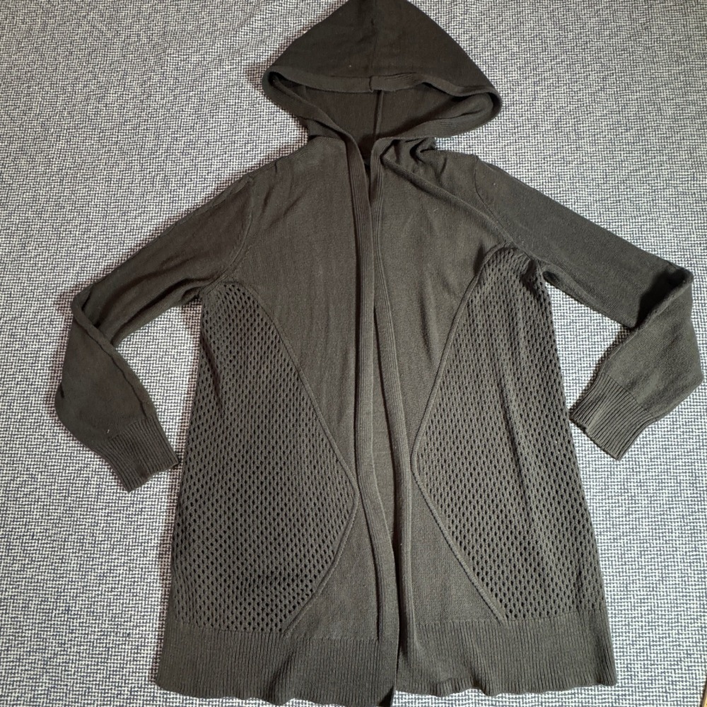 Simply Vera Vera Wang Womens Dark Olive Green Hooded Open Front Cardigan Large